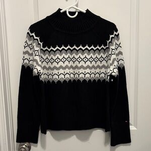 Tommy Hilfiger Black and White Geometric Turtleneck Sweater